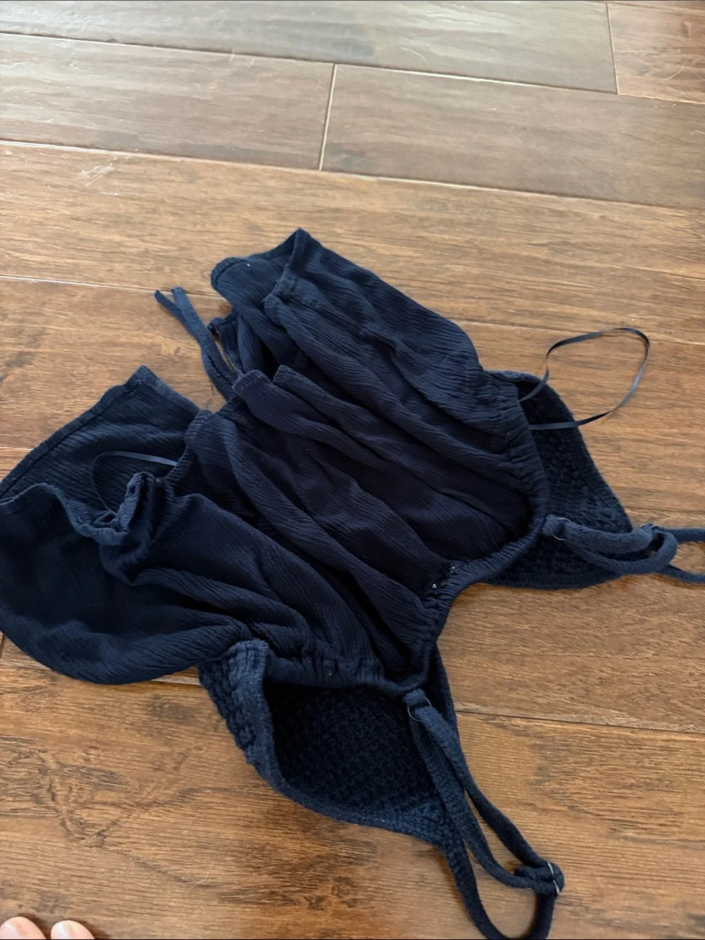 Garage Navy Blue Cropped Tank Top with Knit Bust